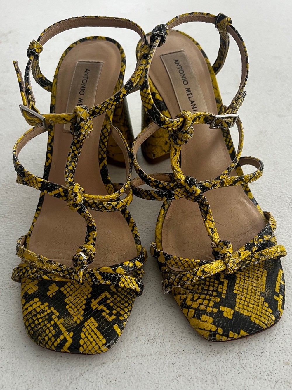 Antonio Melani Yellow Snake-Print Strappy Sandals